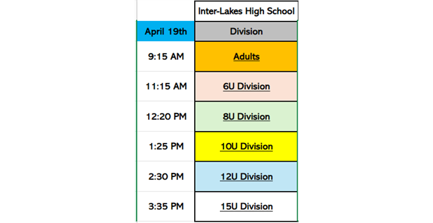 April 19th Practice Times