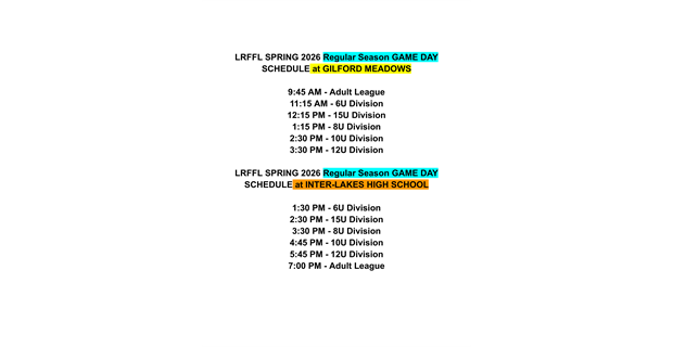 TENTATIVE GAME DAY TIMES BASED ON LOCATIONS