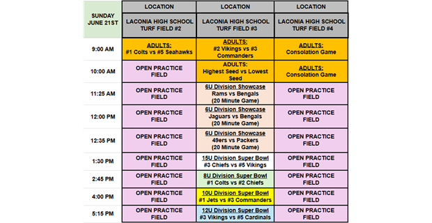 Super Bowl Schedule - SUNDAY 6/21